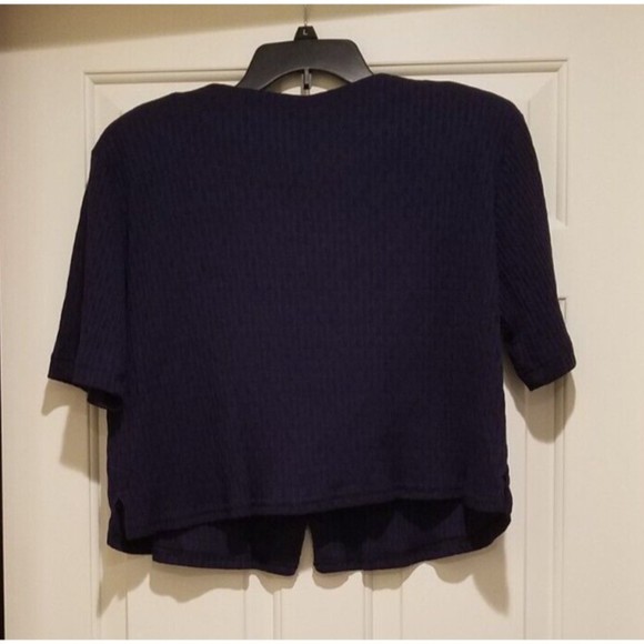 Rabbit Rabbit Rabbit Designs Blue 4-Button Crop Cardigan with Shoulder Pads 14W - Picture 2 of 6